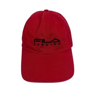 Fila Running Cap Red Black Logo Embroidered Adjustable Strap Unisex Baseball Hat